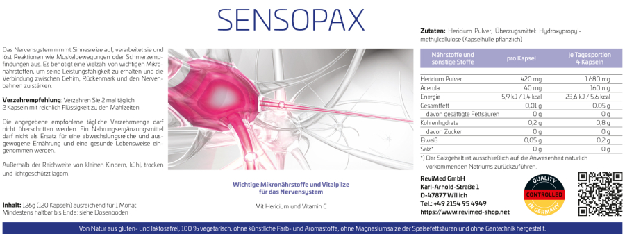 Sensopax Mikronährstoffe und Vitalpilze für das Nervensystem