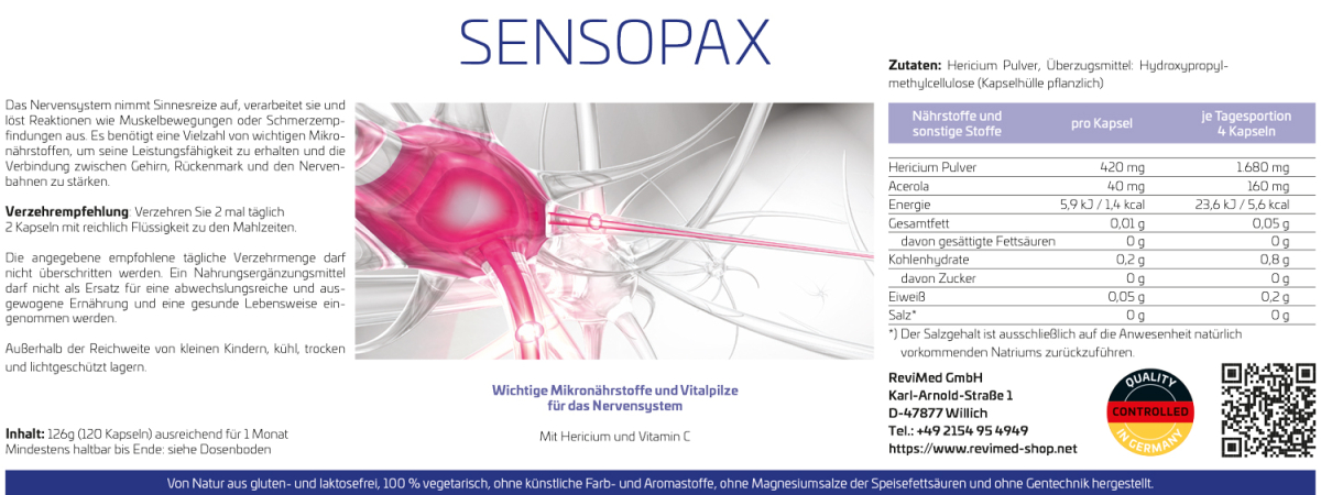 Sensopax Mikronährstoffe und Vitalpilze für das Nervensystem