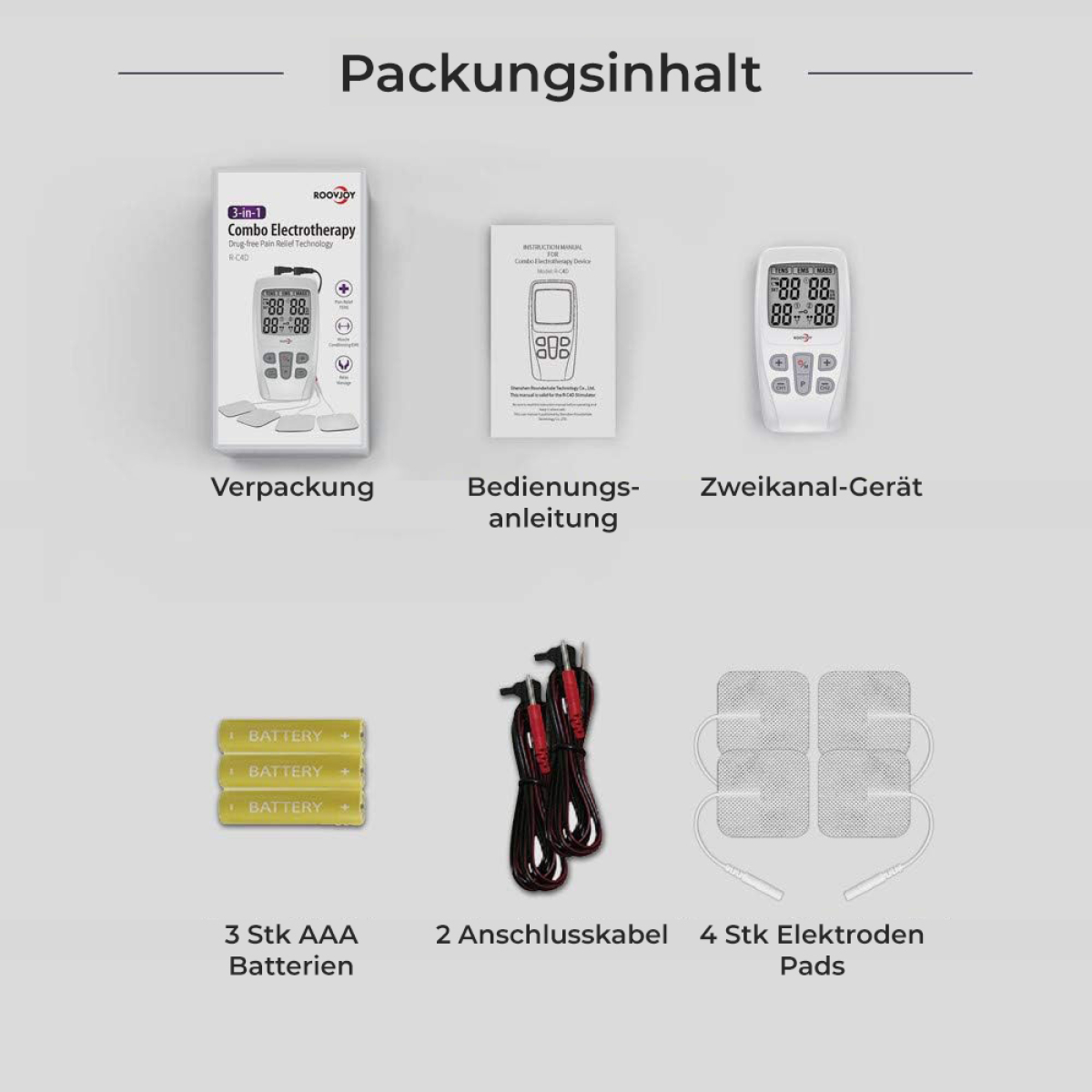 TENS EMS Massagegerät R-C4D mit 22 verschiedenen Programmen.