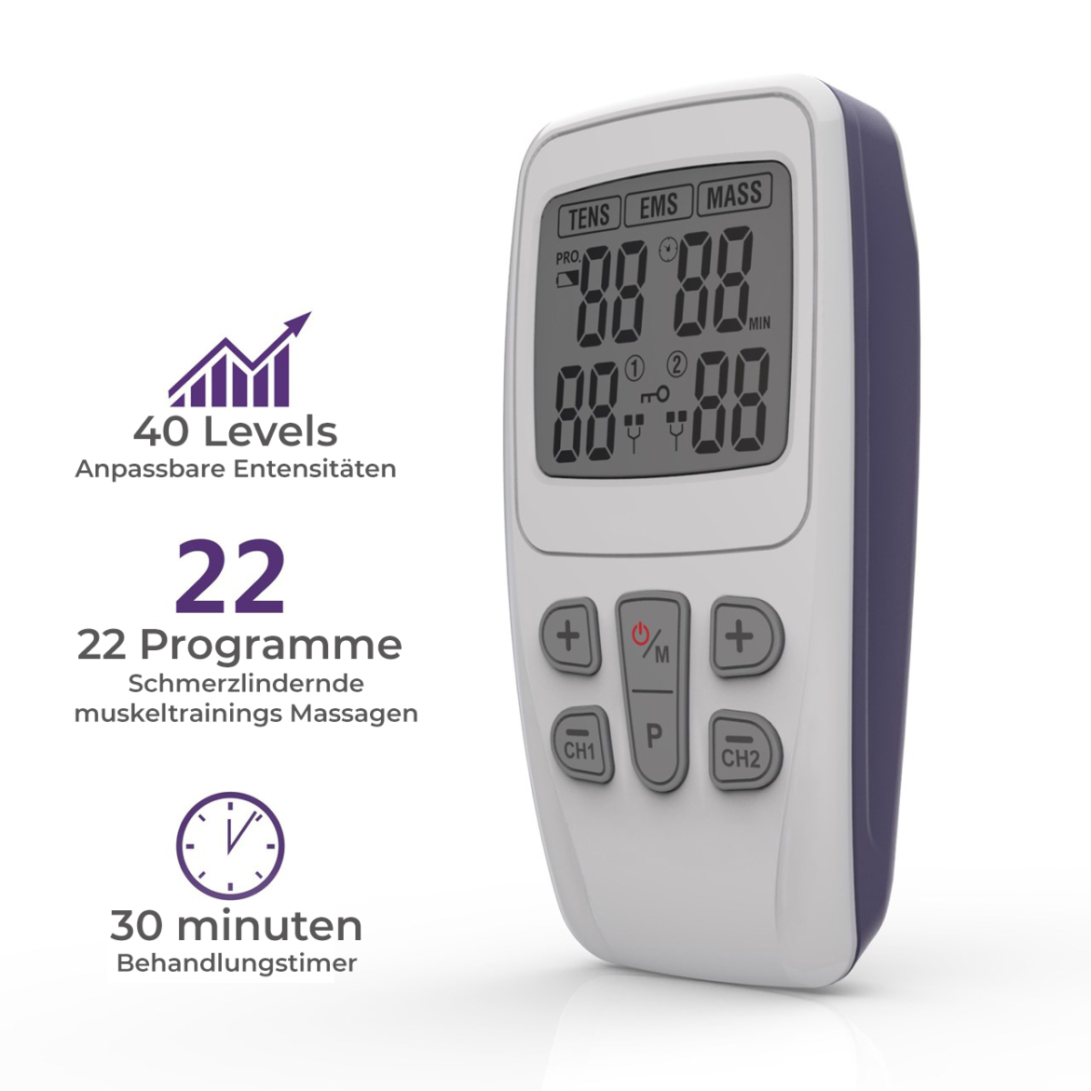 TENS EMS Massagegerät R-C4D mit 22 verschiedenen Programmen.